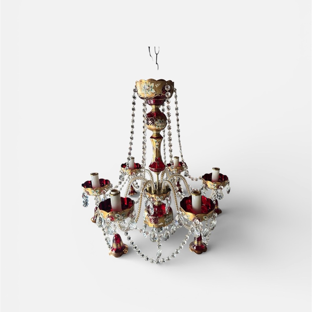 Vintage Bohemian ruby red crystal chandelier - Picture 5 of 14